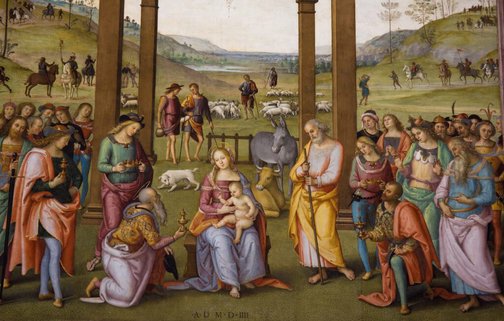 Affresco del Perugino nell'oratorio di Santa Maria dei Bianchi.